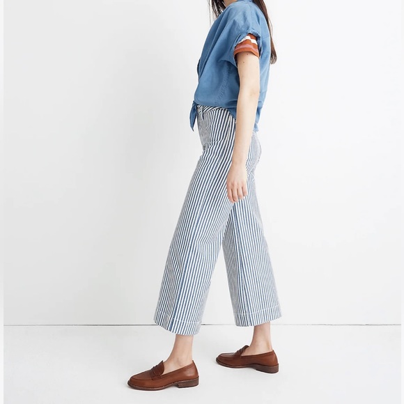 Madewell emmett wide-leg crop pants in herringbone railroad stripe - Picture 2 of 7